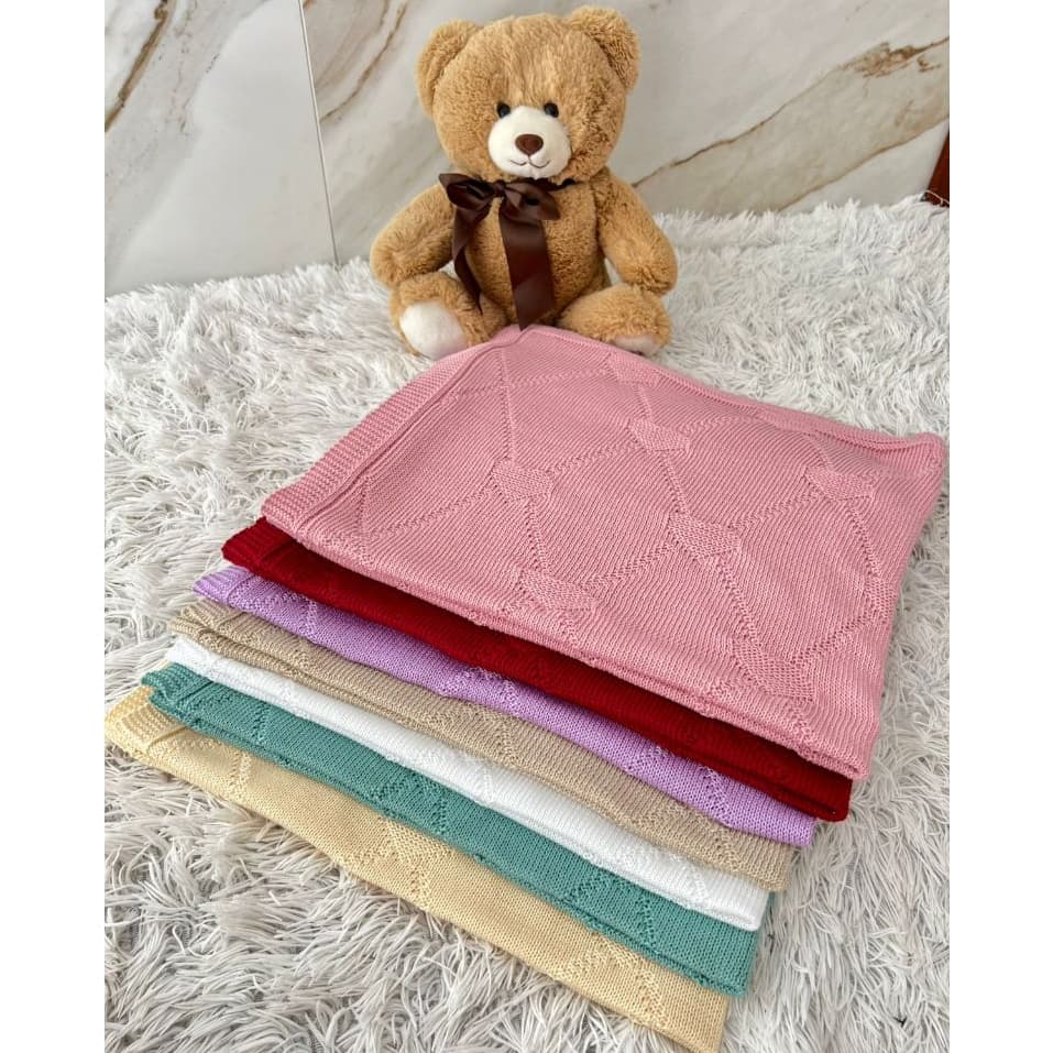 Cobertor Manta Tricot Bebê Coração Saída de Maternidade Luxo Recém Nascido Menina Menino