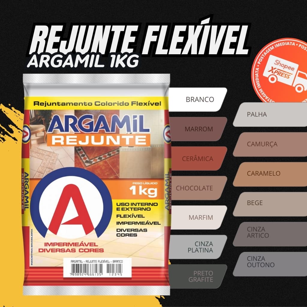 Rejunte Flexível Argamil 1kg Para Piso, Porcelanatos e Cerâmica - Externo e Interno Cores Variadas