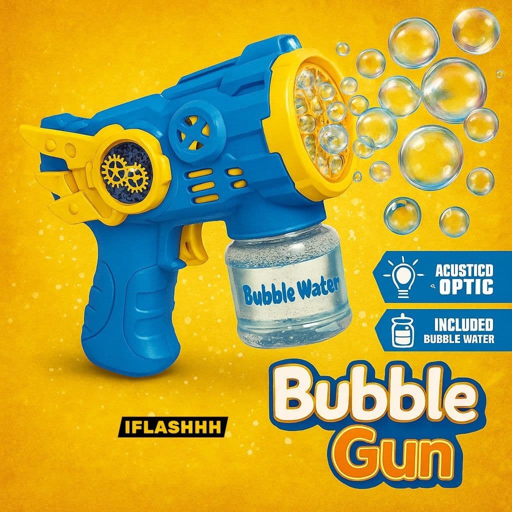 Arminha de Bolha de Sabão Infantil Colorida com Luzes + Refil Incluso - BUBBLE GUN