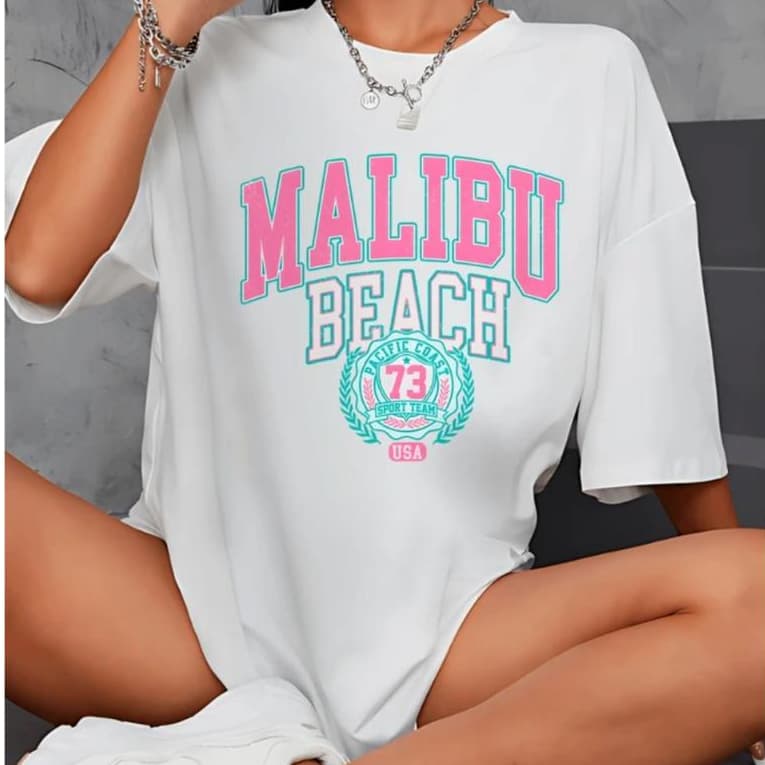 Camiseta Feminina Streetwear malibu beach  T-shirt  Algodão premium Academia Entrega Imediata