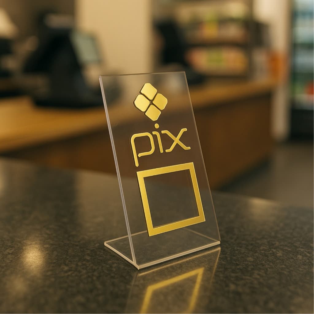 Placa Pix Display Mesa Qr Code Acrilico Espelhado Balcão