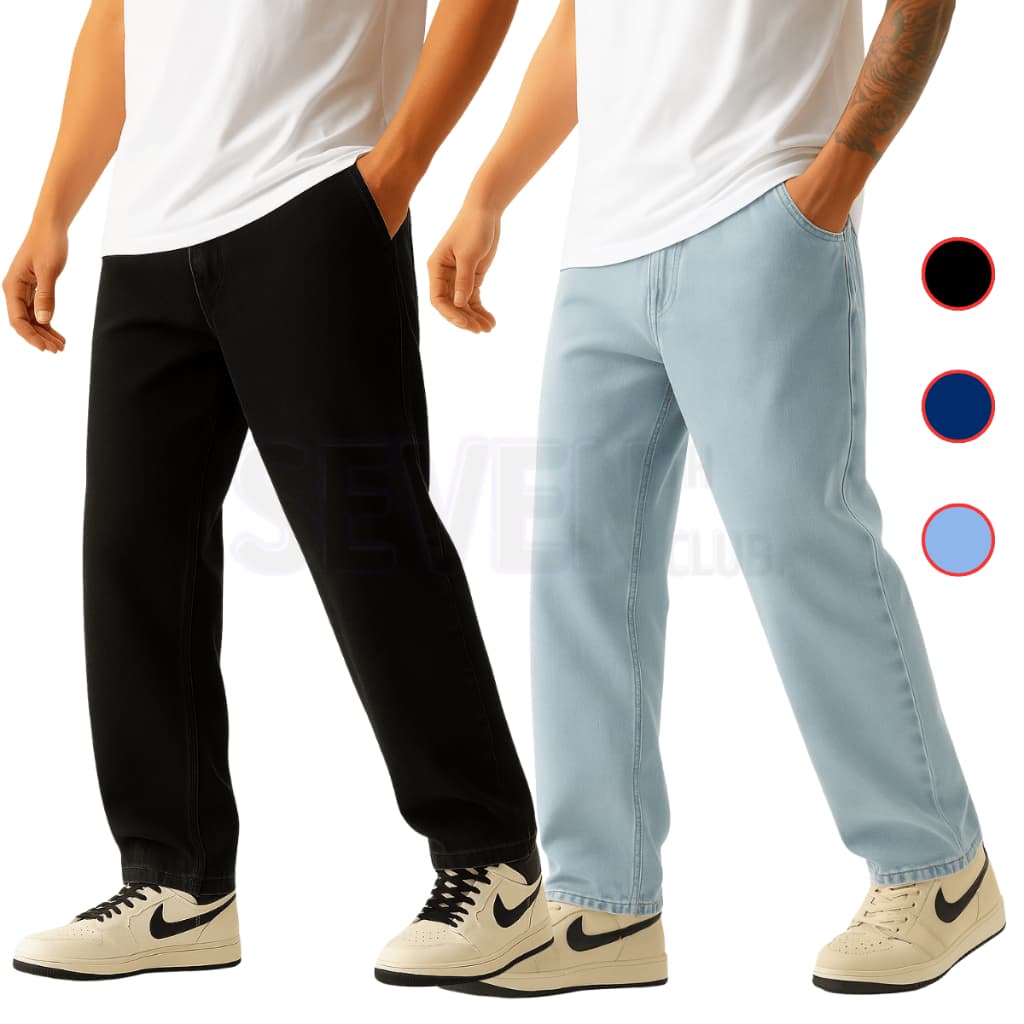 KIT 2 Calça Jeans Masculina Balão Bag Baggy Larga Estilo Skatista Clara Escura Preto Grossa Premium