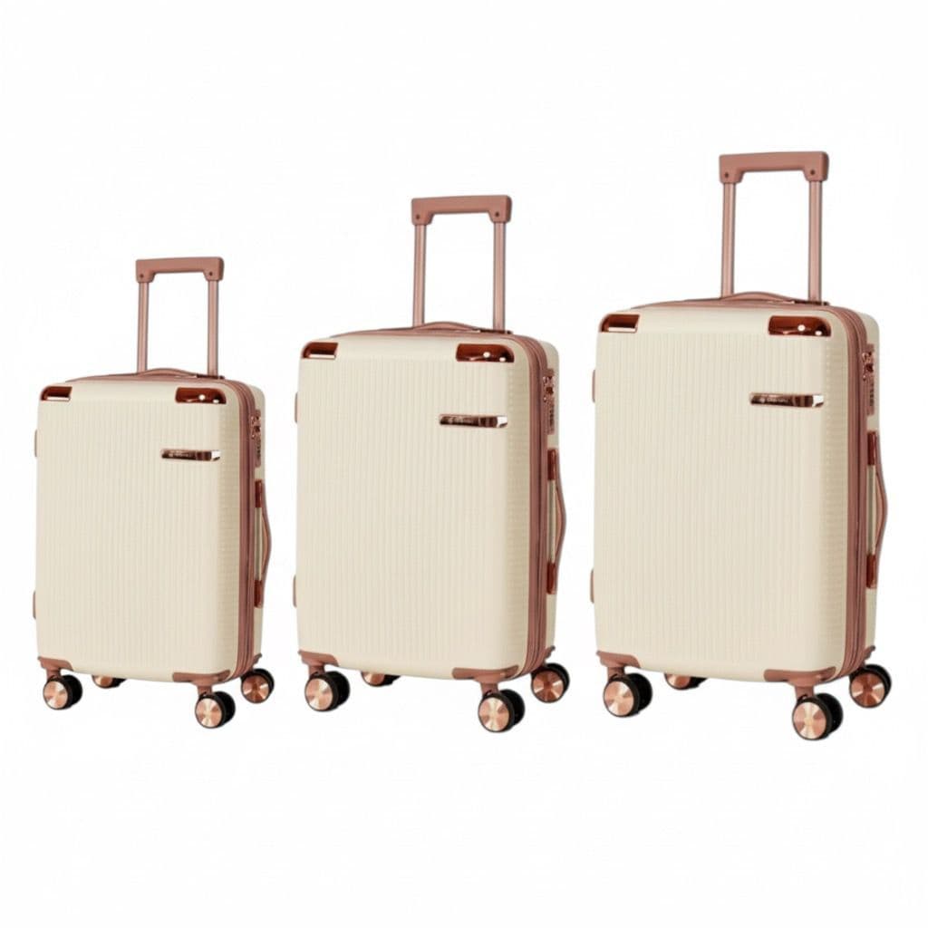 Kit Conjunto 3 Malas De Viagem Novos Estilos Moda Zíper Duplo Antifurto 4 Rodas Gira 360 Grau Fibra Moda Elegante 035#-3