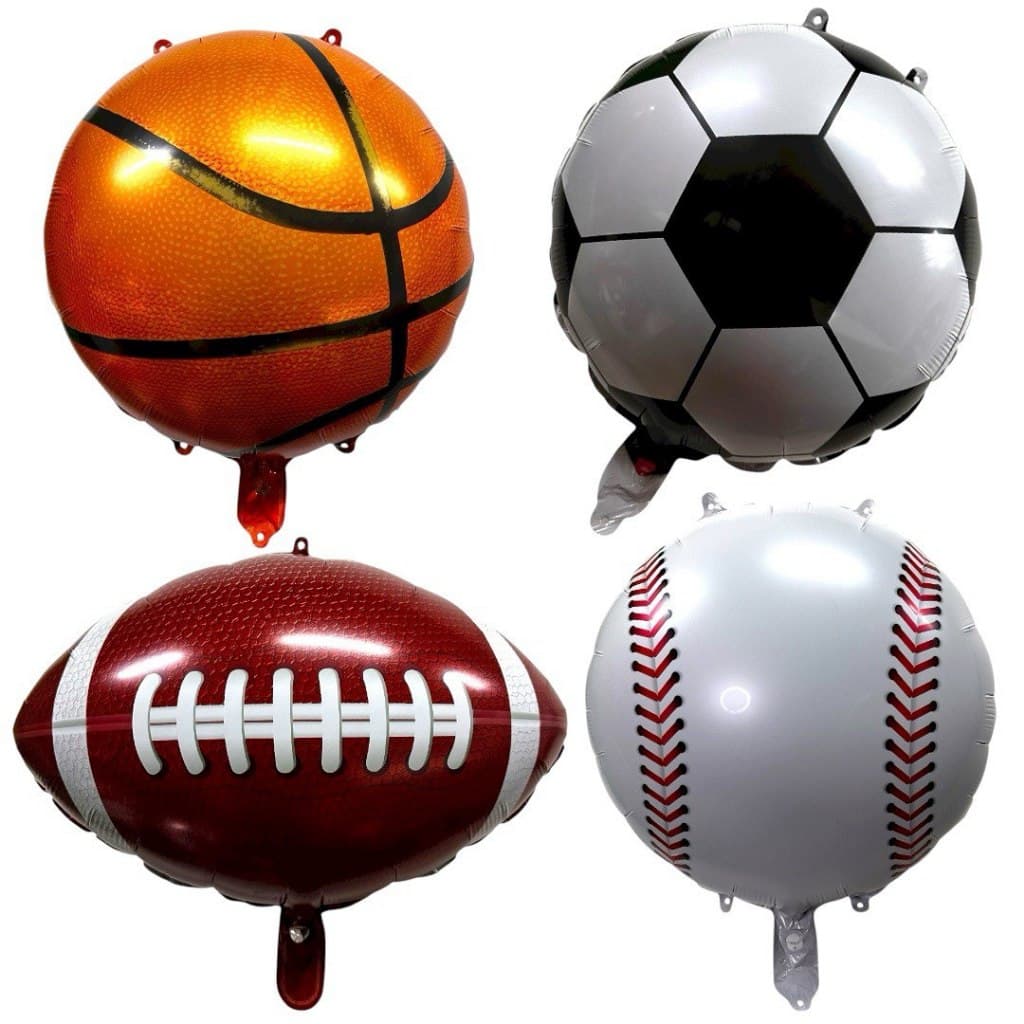 Kit c/ 12 Balão Metalizado Bola Futebol Beisebol Rugby Basquete - 3 Cada - Festa Decoração