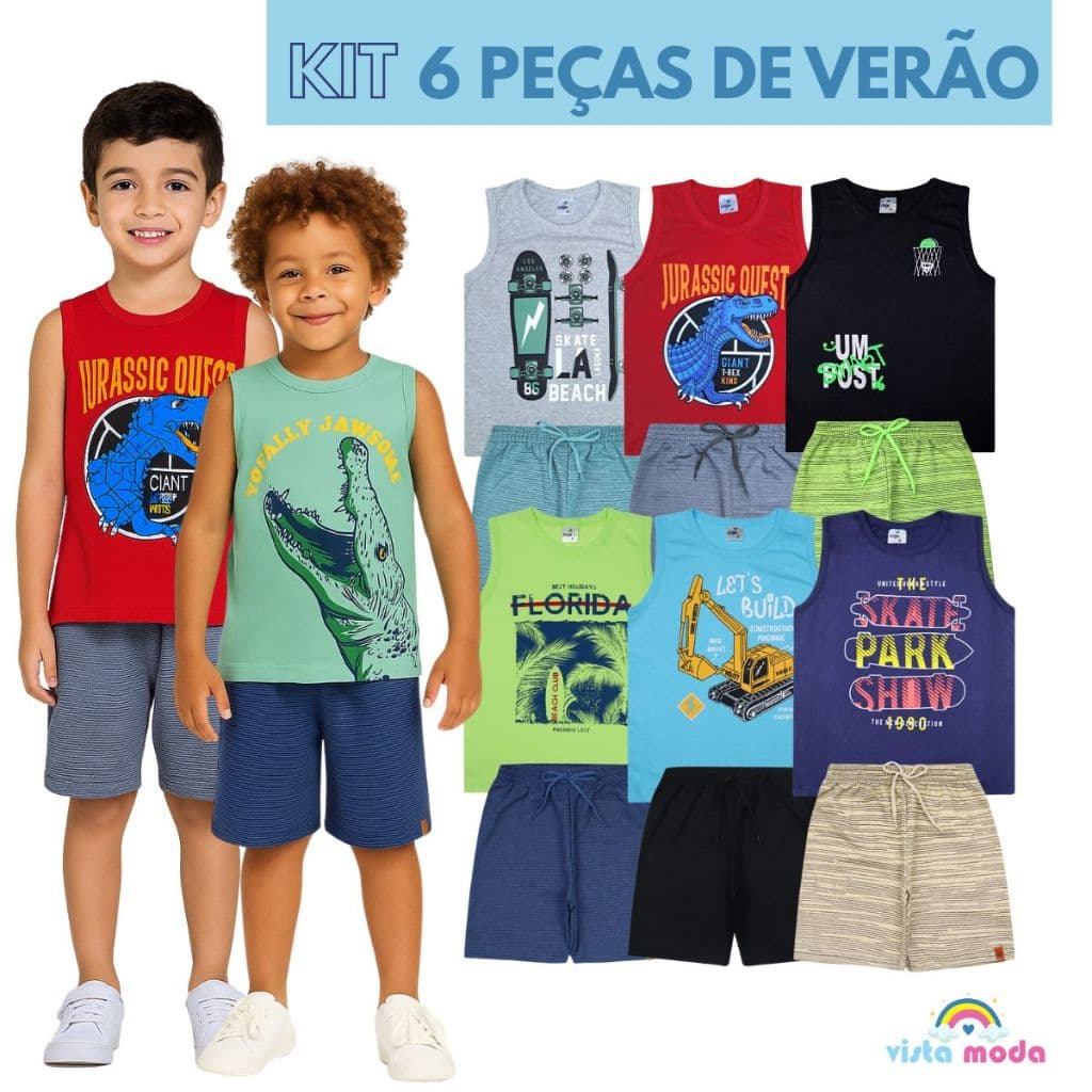 Kit 3 Conjuntos Regata E Bermuda Infantil Menino Verão