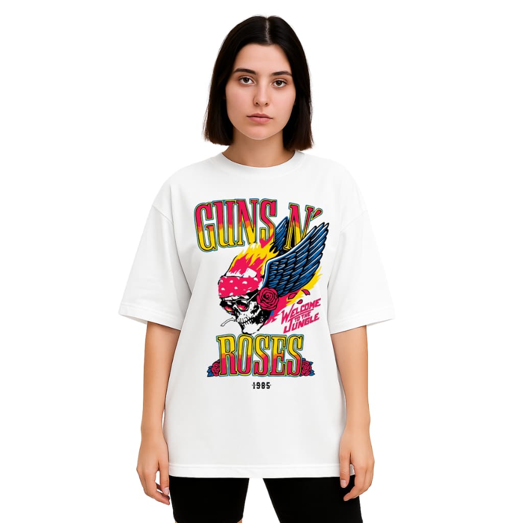 Camiseta Feminina Oversized Guns N´ Roses 1985, Blusa De Banda Rock Vintage T-shirt