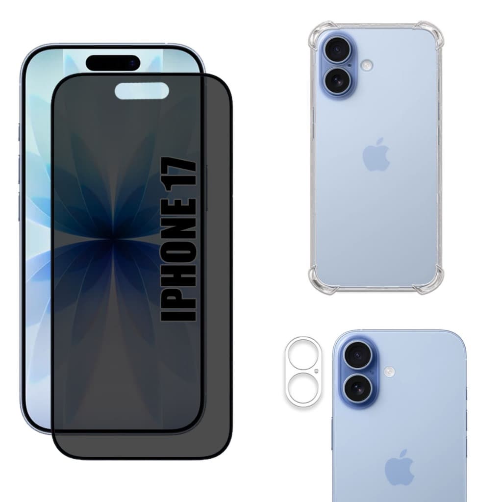 Kit Para IPhone 17 | Película de Privacidade Fosca - Capa Anti Shock - Película da Câmera 3D