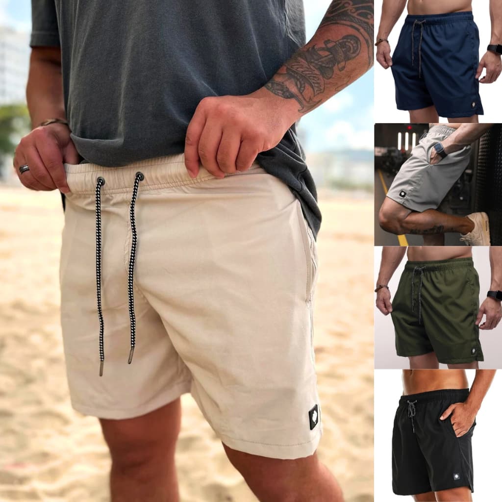 Short Masculino Bermuda Tactel Elastano Microfibra Academia Corrida Treino Praia Premium