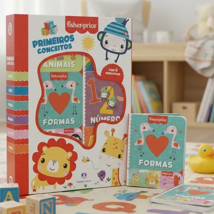 Box De Livros Fisher Price C/ 6 Mini Livros Infantil Primeiros Conceitos Novo