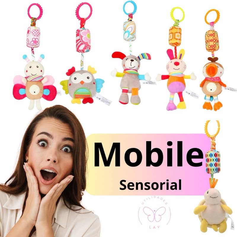 Móbile Brinquedo Carrinho Bebê Mordedor Sensorial Pelúcia Chocalho Infantil Pendurar Dia das Criança