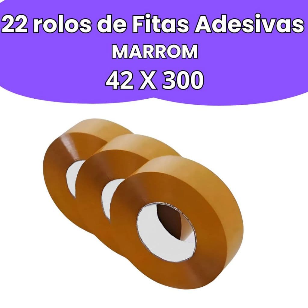 Kit 22 Fitas Adesivas Durex Larga 42X300 Marrom Grande Embalar Caixas Ecommerce e Encomendas