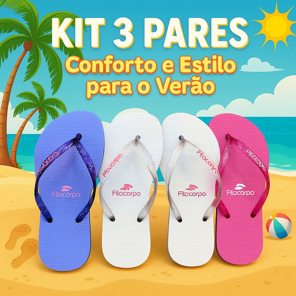 Kit 3 Pares Chinelo Feminino Verão Estampado Leve Confortável Estiloso Nova Coleção