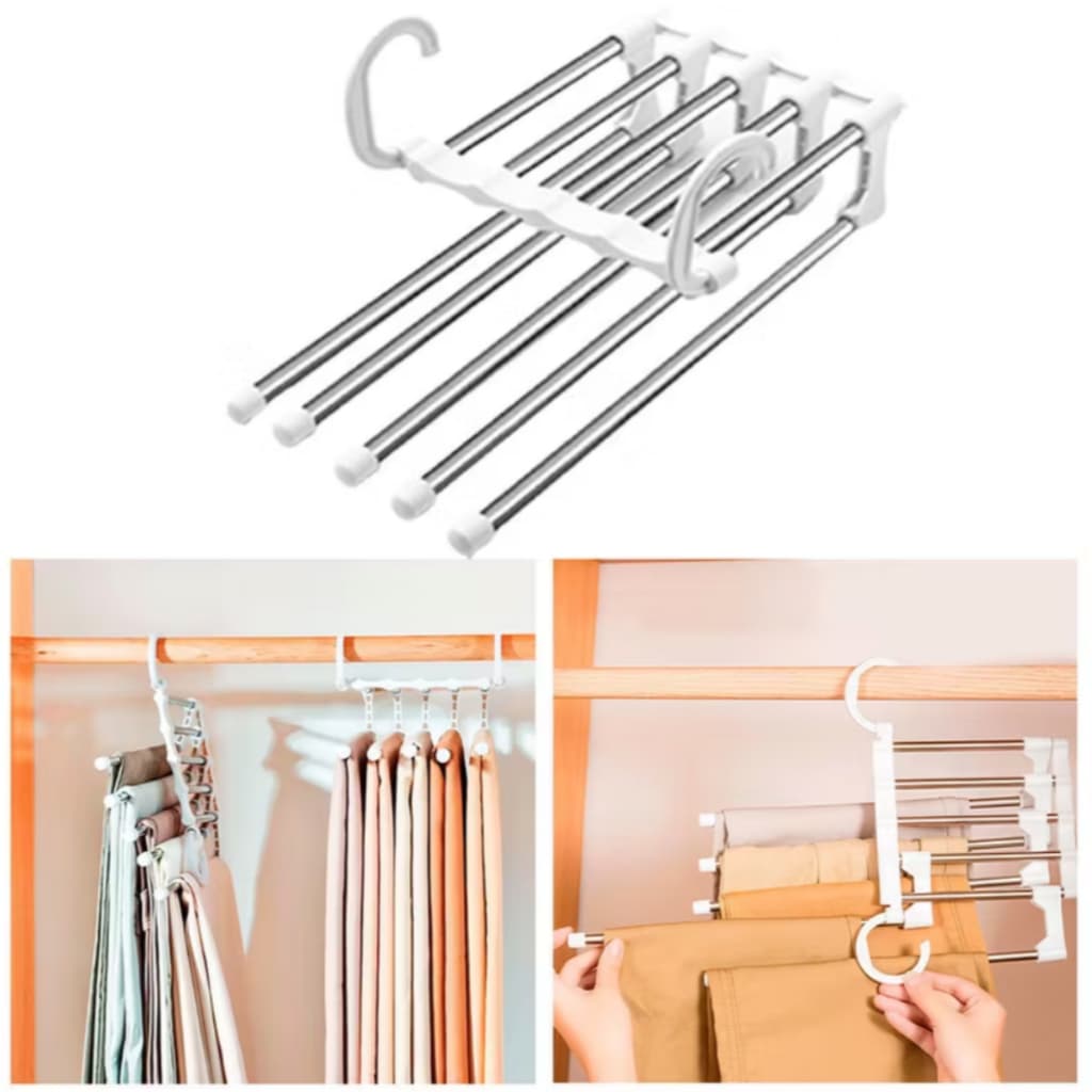 Cabides Retrátil Organizador Roupa Aço Inox Multifuncional 5 em 1 Multifuncional Calça