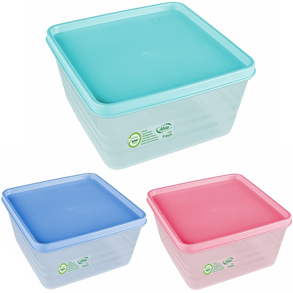 POTE DE PLASTICO QUADRADO COM TAMPA HERMETICA COLORIDA 1,5 L