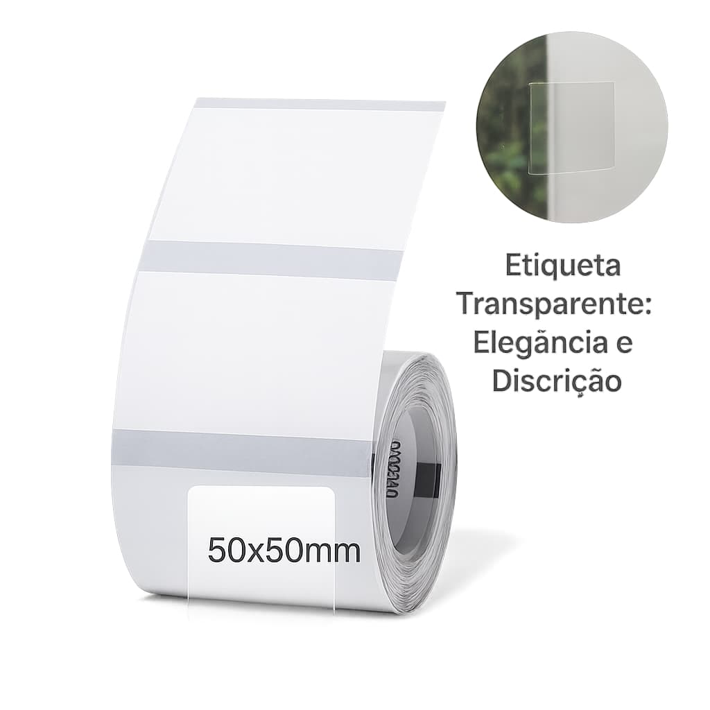 Etiqueta Térmica Transparente 50x50mm Niimbot B1/B21 Rolo 150 Unidades Quadrada Adesiva Resistente