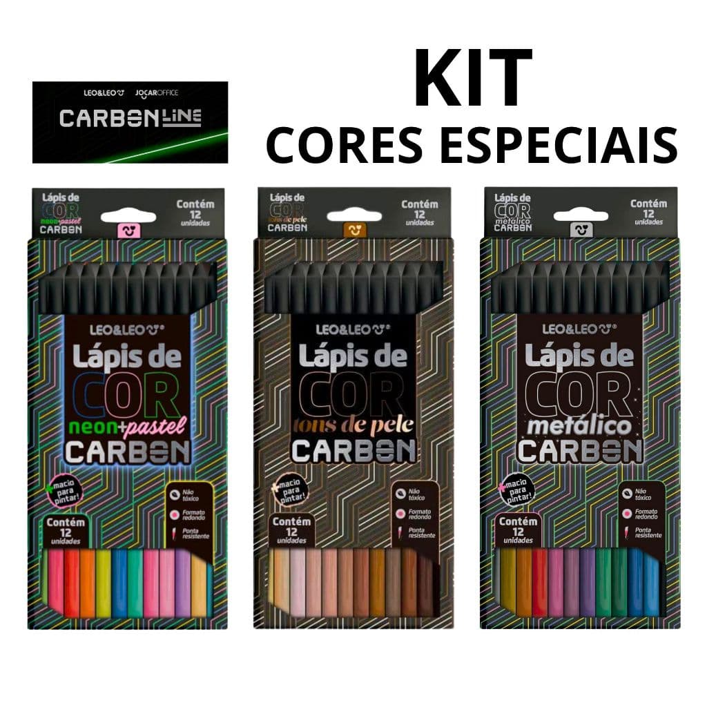 Lápis de Cor Carbon Line Kit Cores Especiais Neon Pastel Metálico Tons De Pele
