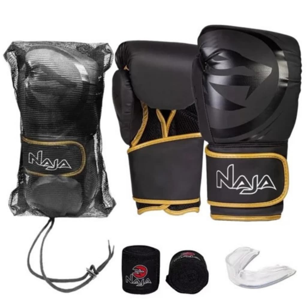 Kit Luva Boxe / Muay Thai - Black Naja - Qualidade e Tradição - Unisex