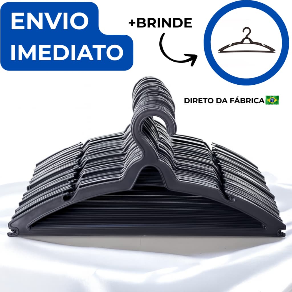 Cabide Adulto Preto Kit Cabides Reforçados Organizar Roupas
