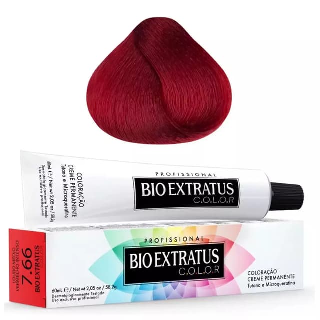 Tintura Coloração Creme Bio Extratus Color 7.66 Louro Médio Vermelho 50g/Profissional