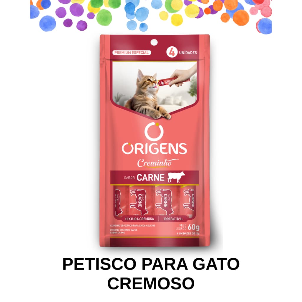 Origens Creminho Sabor Carne 60g ( 4 unid de 15g ) - Petisco para gatos cremoso ( Churu / Truly )