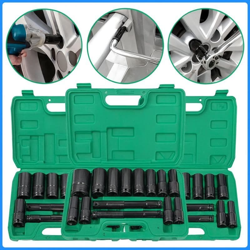 15PCS Jogo de Soquetes de Impacto Longo 1/2 10 Peças 8 A 24mm 15 Peças 8 A 32mm Soquete Sextado