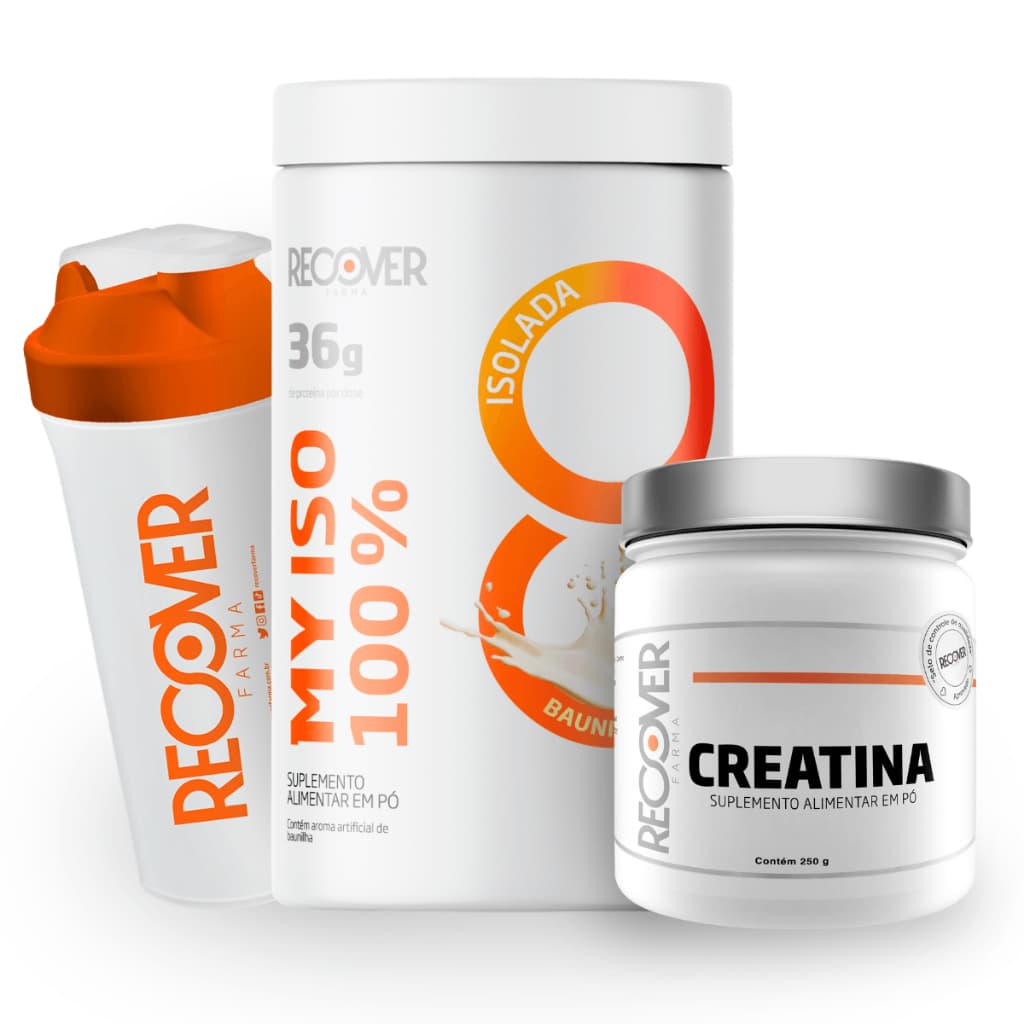 Kit Suplementos: Whey Protein My Iso 100% com Creatina e Coqueteleira - Recover Farma