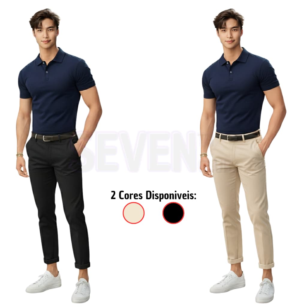 Kit 2 Calça Masculina Sarja Slim Premium Elastano ∣ Esporte Fino Alfaiataria Bolso Faca