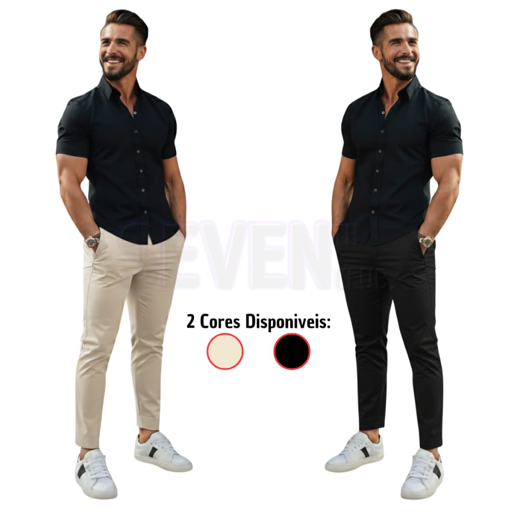 Kit 2 Calça Sarja Masculina Slim Fit Lycra Premium ∣ Social e Esporte Fino - Envio Rápido