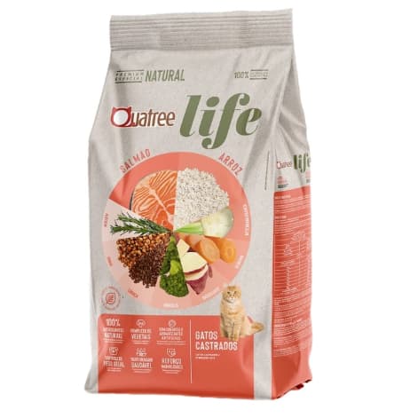 Ração Quatree Life Gatos Castrados Sabor Salmão e Arroz 10,1Kg