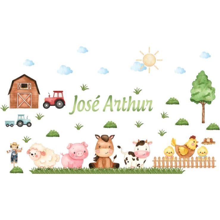 Adesivo De Parede Infantil Animais da Fazendinha + Nome