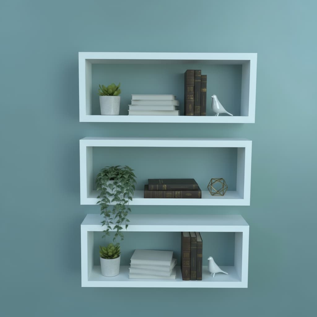 Kit 03 Nichos MDF Retangulares 50x25cm Branco Sala Cozinha Decoração Quarto Expositor Salão Suportes