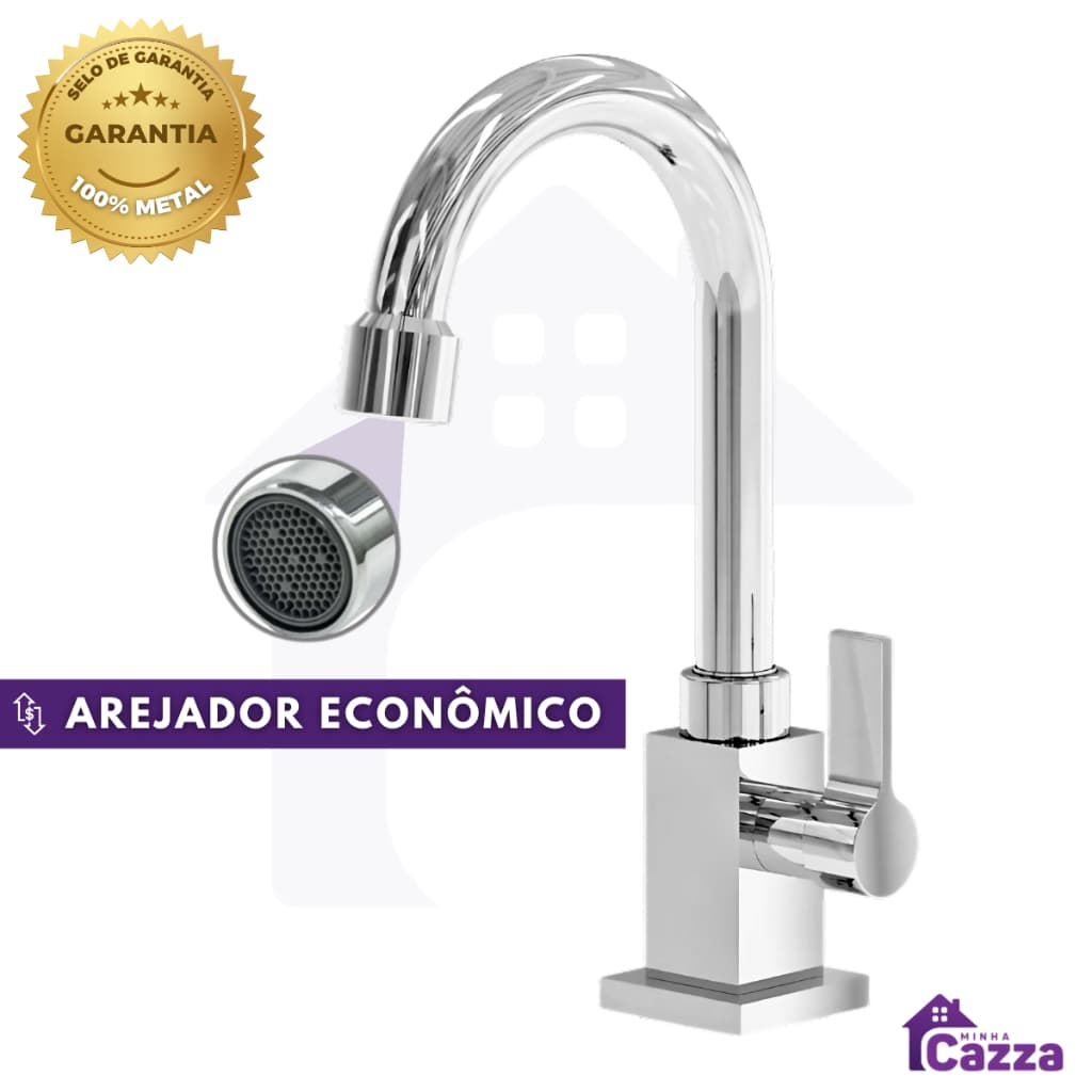 Torneira Banheiro Lavabo Luxo Inox Cromada Cuba 1/4 Volta Metal Inox
