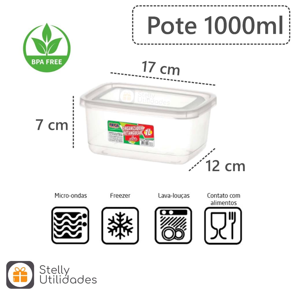 Kit Potes Marmita Fitness Transparente 1 litro Congelar Micro-ondas Reutilizável