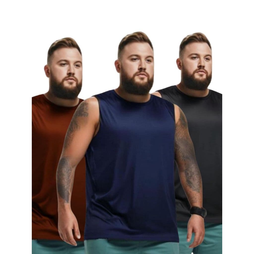 Kit 3 Regatas Masculina Esportiva Plus Size -Poliéster Básica Casual Fit Academia e Treino.