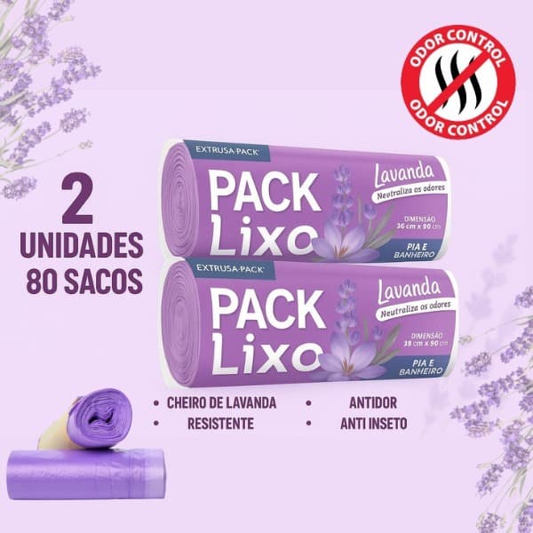 Kit 2 Saco de Lixo Perfumado Lavanda Cheiroso Antiodor Anti inseto Econômico Pia Banheiro Cheiroso