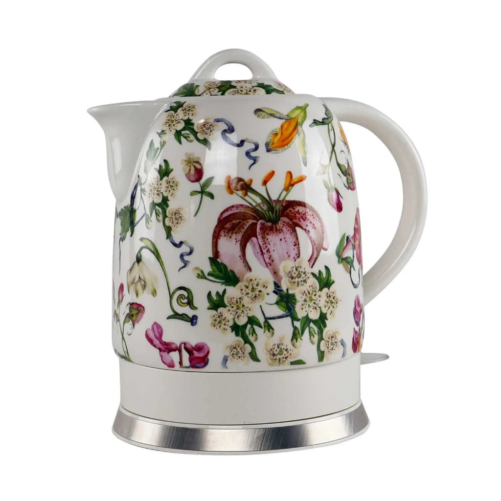 Tuut Chaleira Elétrica Branca Floral de Porcelana Elegance 1,7 Litros 220 V 1500 W Cabo 80cm