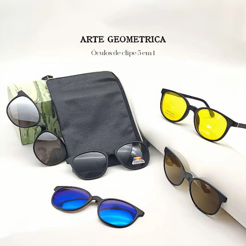 【Arte】Óculos de clipe 5 em 1丨Armação masculina cinco em um, um espelho plano + 5 lentes