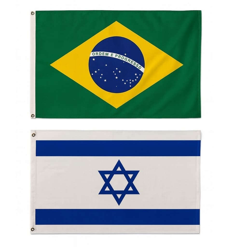 Bandeira ISRAEL + BRASIL Oficial 90 x 150 cm C/ Anilhas p/ Mastro Costurada Excelente p/ Exteriores