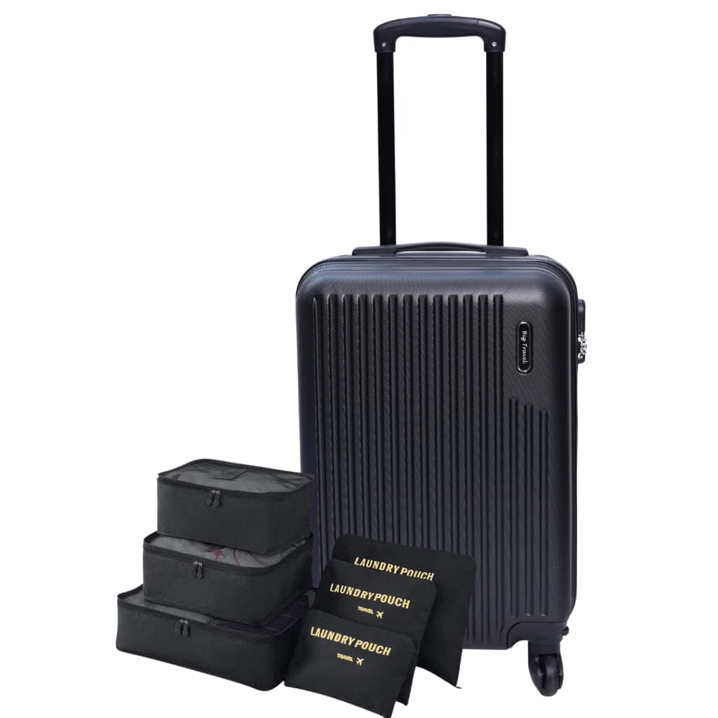 Kit Mala Viagem Bordo Expansível Avíão Giratórias + 6 Necessaire Organizadora Bolsa
