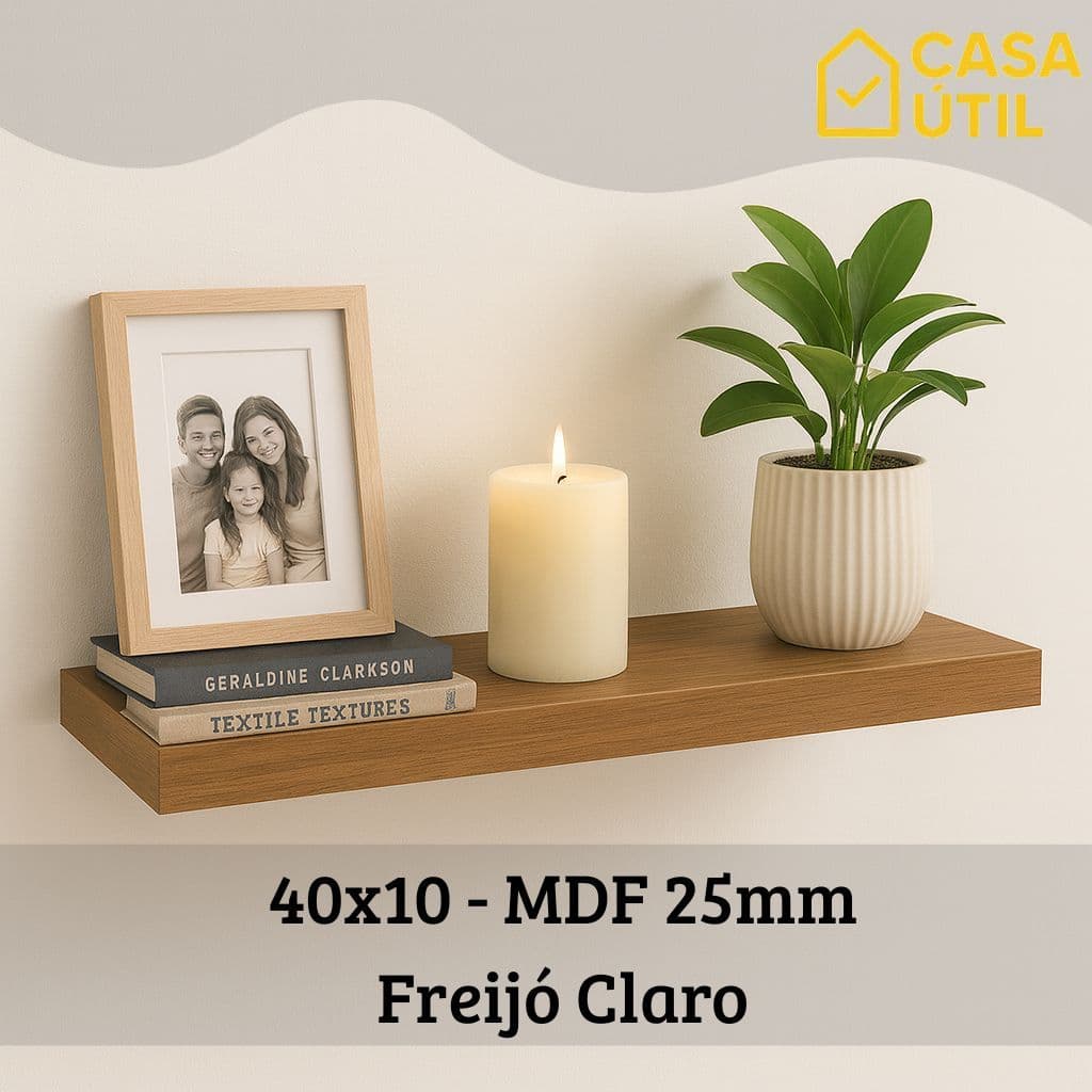 Prateleira 40x10 cm MDF 25mm Freijó Claro com Suporte Invisível Reforçado| Sala, Cozinha e Quarto