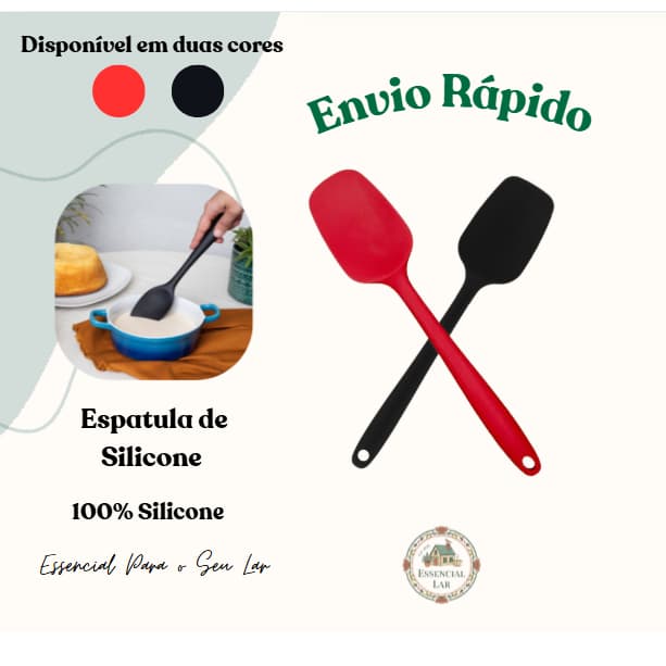 Espatula de Silicone Preto ou Vermelho Redonda Utensilios de Cozinha LEVE MAIS PAGUE MENOS