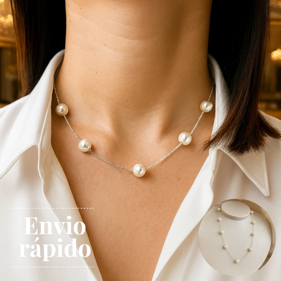 Colar Pérola Luxo Folheado a Prata Moda Feminina Presente elegante corrente - Direto da fábrica- ENVIO IMEDIATO