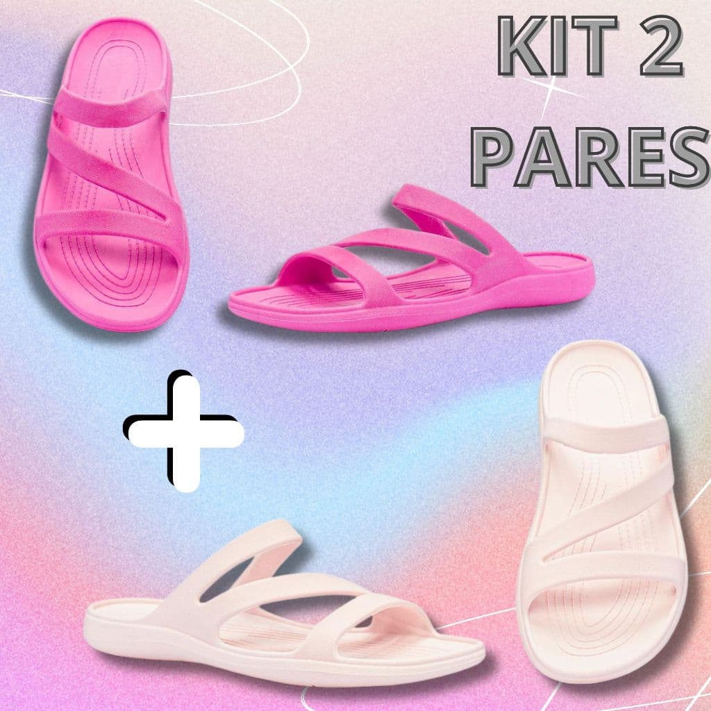 Kit 2 Sandália Feminina Confortável EVA Rasteira Anatômica Leve Macia Antiderrapante Casual Praia Piscina