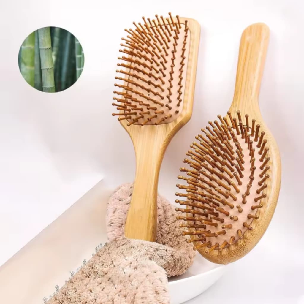 Escova de Cabelo de Bambu Antiestática Anti Frizz, Massagem Para o Couro Cabeludo