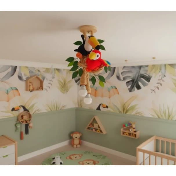 Lustre floresta natureza pelúcia Tucano com Arara