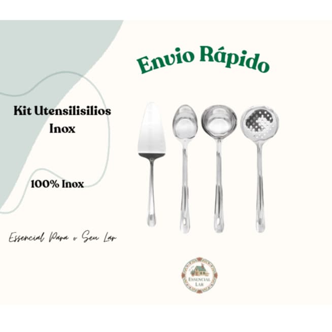Kit Utensilios de Cozinha 4 itens Inox Concha Colher Escumadeira Espatula para bolo