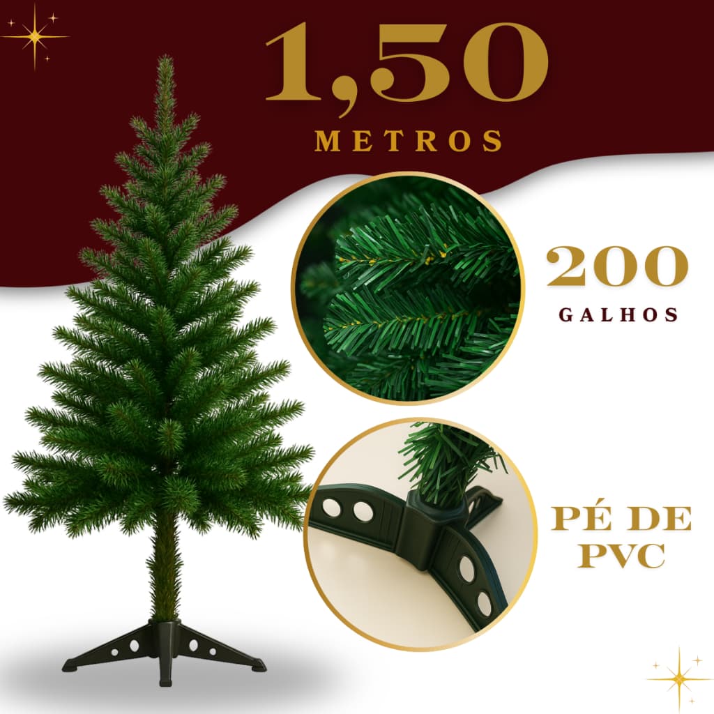 Árvore de Natal Pinheiro 150cm Tradicional - 200 Galhos Verde Arvore Premium Luxo