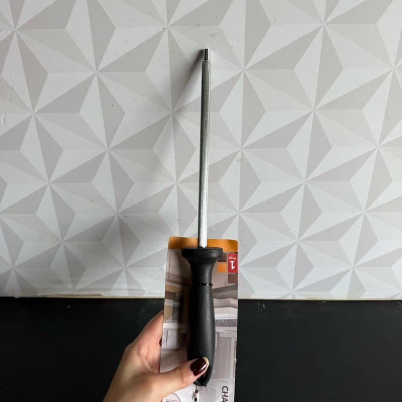 Chaira de inox afiadora de faca com cabo de plástico preto para cozinha churrasco afiador de facas xaira preta