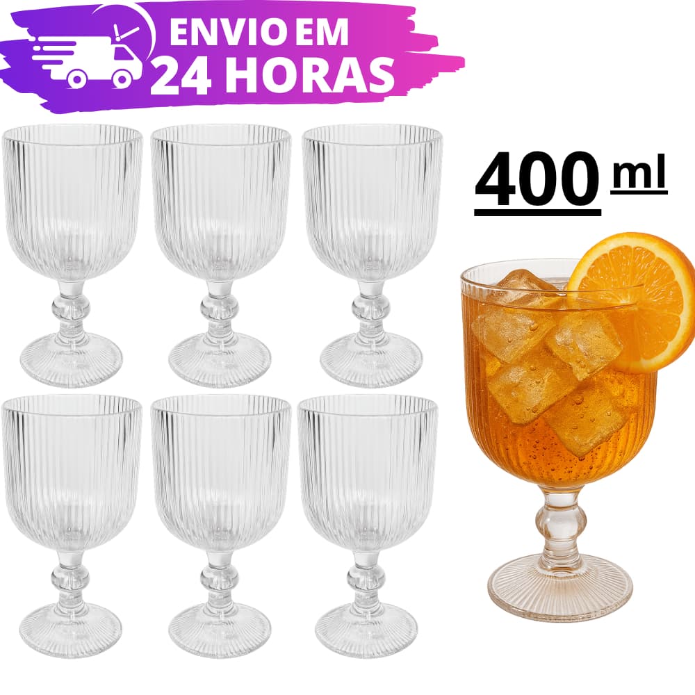 Jogo De 6 e 12 Taças Graffiato Canelada 400ml Vidro REFORÇADO Grosso Elegante P/ Agua Vinhoo Refrigerante
