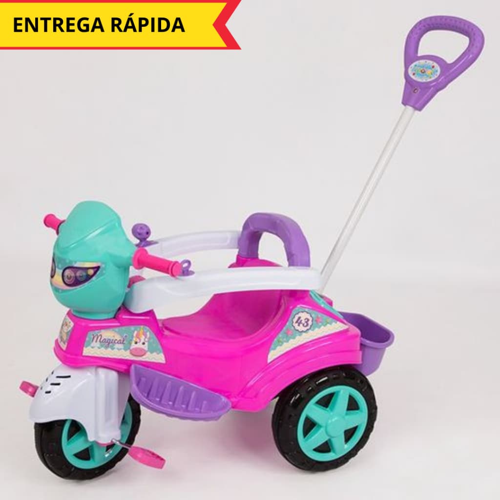 Triciclo Infantil Passeio Rosa com Empurrador Criança Menina Brinquedo Pedal Segurança Conforto